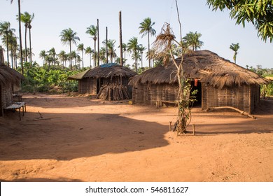 West africa Guinea Bissau - West africa Guinea Bissau Bijagos Islands - a traditional African village, houses with palm leave