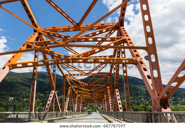 West Arm Bridge (Big Orange Bridge) over Kootenay\
River in Nelson, BC,\
Canada