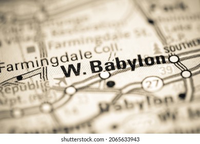 West Babylon. New York. USA On A Geography Map