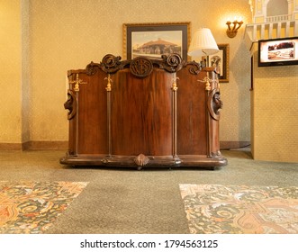 West Baden Springs, Indiana, USA, August 5, 2020,  West Baden Springs Hotel  Front Entrance Concierge Desk