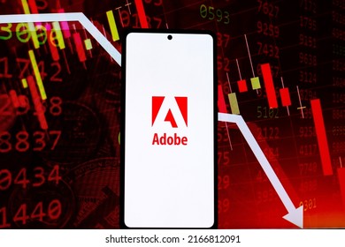 West Bangal, India - April 20, 2022 : Adobe logo on phone screen stock image.