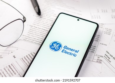 West Bangal, India - April 20, 2022 : General Electric Logo On Phone Screen Stock Image.