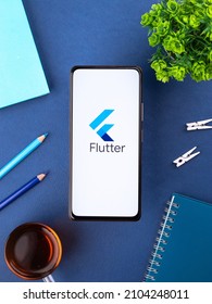 West Bangal, India - January 10, 2022 : Google Flutter logo on phone screen stock image.
