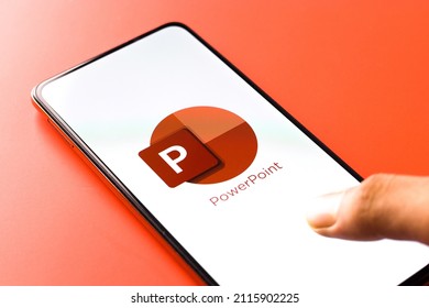 West Bangal, India - November 11, 2021 : Microsoft PowerPoint Logo On Phone Screen Stock Image.