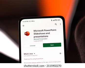 West Bangal, India - November 11, 2021 : Microsoft PowerPoint Logo On Phone Screen Stock Image.