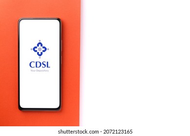 West Bangal, India - October 09, 2021 : Central Depository Services Cdsl logo on phone screen stock image.