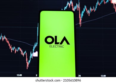 West Bangal, India - October 09, 2021 : Ola Electric logo on phone screen stock image.