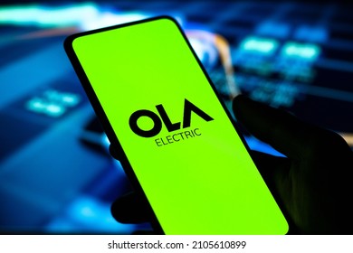 West Bangal, India - October 09, 2021 : Ola Electric logo on phone screen stock image.