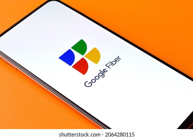West Bangal, India - September 28, 2021 : Google Fiber logo on phone screen stock image.