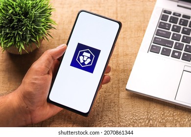 West Bangal, India - September 28, 2021 : Crypto.com Logo On Phone Screen Stock Image.