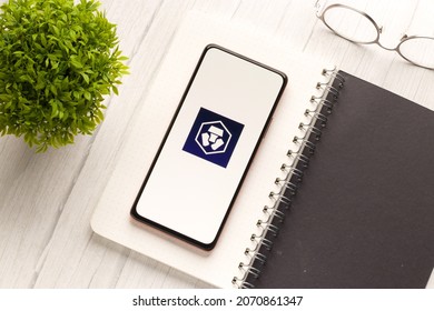 West Bangal, India - September 28, 2021 : Crypto.com Logo On Phone Screen Stock Image.