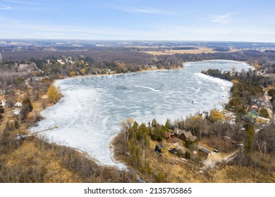 West Bend, WI USA - March , 2022 Aerial View Of Green Lake In Washington County.