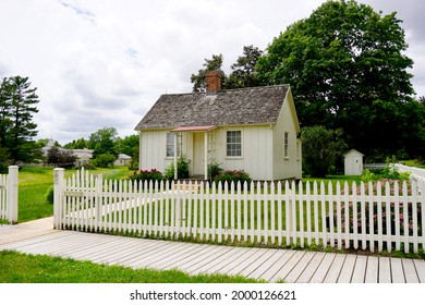 West Branch, Iowa - 2021: Herbert Hoover National Historic Site commemorates the life of Herbert Hoover, the 31st President of the United States. Exterior of Herbert Hoover Birthplace Cottage.