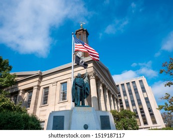 West Chester, PA / USA - December 28 2019: Old Glory Statue Outside Of The Chester County Courthouse