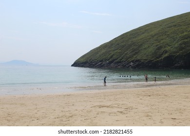 West Coast Of Ireland Landscape In Achill Island In County Mayo With Grass Sea Sand Beach Sheep