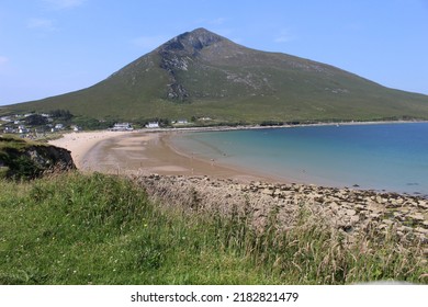 West Coast Of Ireland Landscape In Achill Island In County Mayo With Grass Sea Sand Beach Sheep