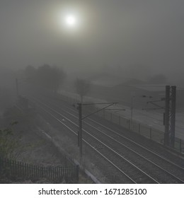 West Coast Main Line At Carlisle, UK On A Foggy Morning