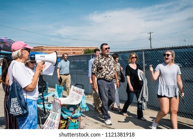 West Columbia, South Carolina - June 25, 2018: Anti-Trump Protesters Protest The Arrival Of Donald Trump In West Columbia Before His Rally With South Carolina Governor Henry McMaster.