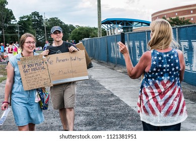 West Columbia, South Carolina - June 25, 2018: Anti-Trump Protesters Protest The Arrival Of Donald Trump In West Columbia Before His Rally With South Carolina Governor Henry McMaster.