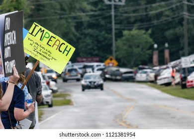 West Columbia, South Carolina - June 25, 2018: Anti-Trump Protesters Protest The Arrival Of Donald Trump In West Columbia Before His Rally With South Carolina Governor Henry McMaster.