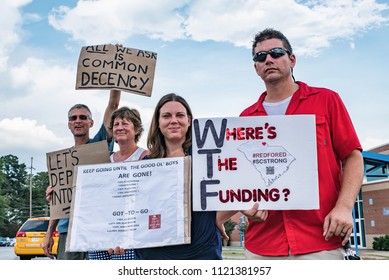 West Columbia, South Carolina - June 25, 2018: Anti-Trump Protesters Protest The Arrival Of Donald Trump In West Columbia Before His Rally With South Carolina Governor Henry McMaster.