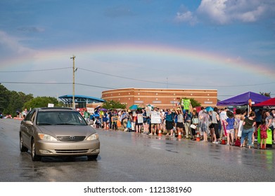 West Columbia, South Carolina - June 25, 2018: Anti-Trump Protesters Protest The Arrival Of Donald Trump In West Columbia Before His Rally With South Carolina Governor Henry McMaster.