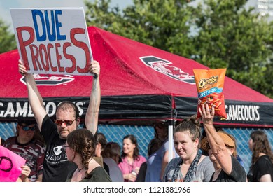 West Columbia, South Carolina - June 25, 2018: Anti-Trump Protesters Protest The Arrival Of Donald Trump In West Columbia Before His Rally With South Carolina Governor Henry McMaster.