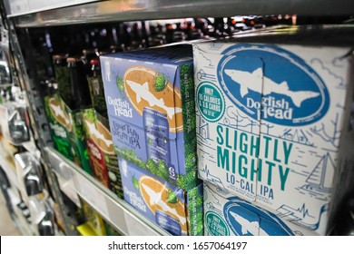 West Covina, California, United States - 02-19-2020: A View Of Several Cases Of Dogfish Head Beer On Display At A Local Grocery Store.