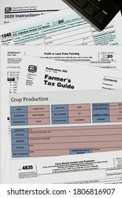 West Des Moines, Iowa / US - August 22 2020: 2020 IRS Tax Forms On A Desktop