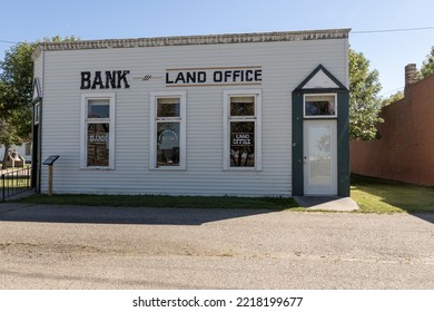 West Fargo, North Dakota, USA- 08.07.2022: Bonanzaville USA Museum. Bank And Land Office 