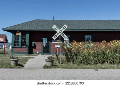 West Fargo, North Dakota, USA- 08.07.2022: Bonanzaville USA Museum. Train Station 