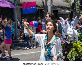 West Hollywood, CA - June 5, 2022: Supporter With AMBI Flag At Pride Parade