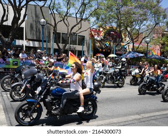 West Hollywood, CA - June 5, 2022: Supporters On Motorcycles At Pride Parade