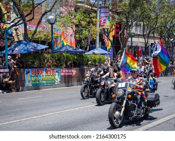 West Hollywood, CA - June 5, 2022: Supporters On Motorcycles At Pride Parade