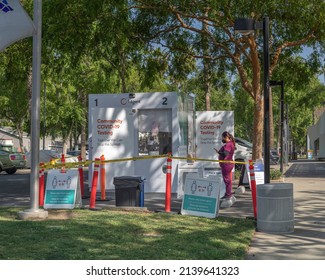 West Hollywood, CA, USA - March 26, 2022: Community Covid-19 Testing Station At Plummers Park In West Hollywood, CA.