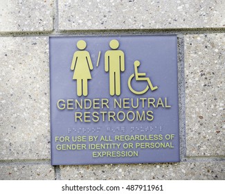 West Hollywood, CA, USA, September 23, 2016: Gender Neutral Bathroom Sign. 
