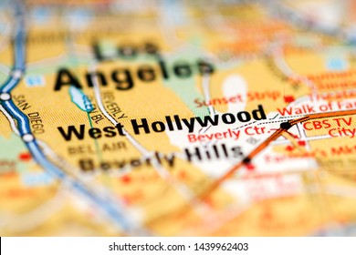 West Hollywood. California. USA On A Geography Map