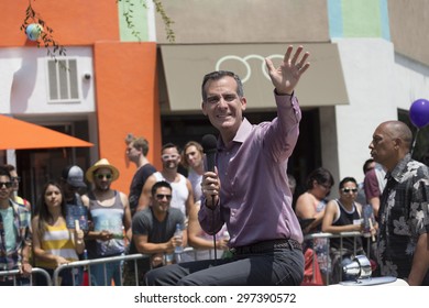 West Hollywood, Los Angeles, California, USA, June 14, 2015, 40th Annual Gay Pride Parade For LGBT Community, Down Santa Monica Blvd., May Eric Garcetti