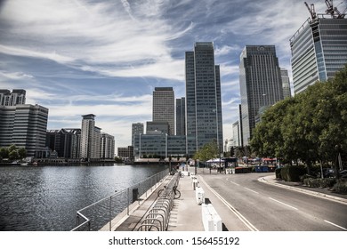 West India Docks & Canary Wharf. London, UK.