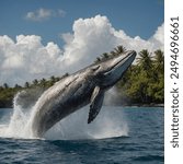 West Indian Humpback: A tropical titan of the Caribbean, the West Indian Humpback Whale migrates through the warm, turquoise waters of the West Indies, its dark gray skin glistening in the bright sunl