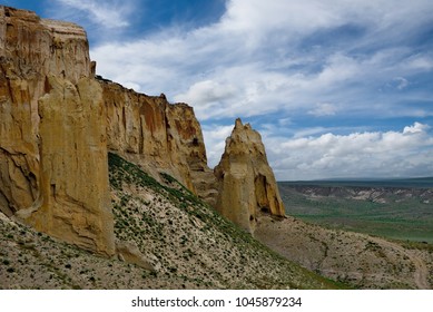 West Kazakhstan. In The Boundless Steppe There Is A Lonely Mountain Complex Shirkala, Which From A Distance Looks Like A Yurt.