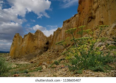 West Kazakhstan. In The Boundless Steppe There Is A Lonely Mountain Complex Shirkala, Which From A Distance Looks Like A Yurt.