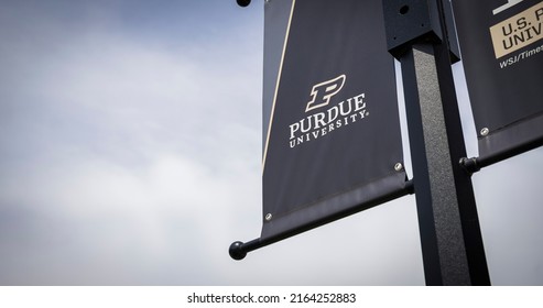 West Lafayette, Indiana - May 30, 2022: Purdue University Logo On Banner At College Campus