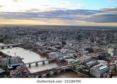 West London Cityscape With Cannon Street Station, St Paul Cathedral And Post Office Tower In The Distance Skyline.