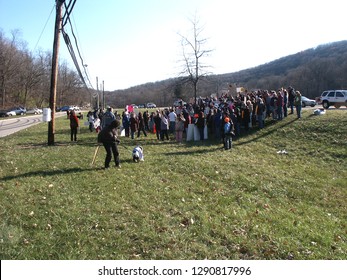 West Milford, New Jersey, USA, November 11, 2005 A Large Group Of Animal Activists Protesting The NJ Black Bear Hunt On A Busy Highway