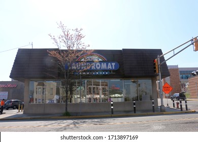 West New York, NJ - April 25 2020: Exterior Of Rainbow Laundromat On John F. Kennedy Boulevard