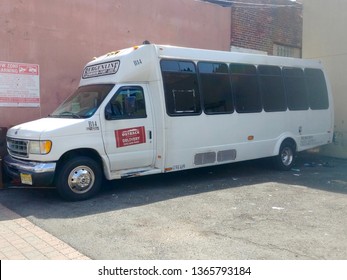 West New York, NJ - March 24 2019: A Bergenline Commuter Bus In A Parking Lot