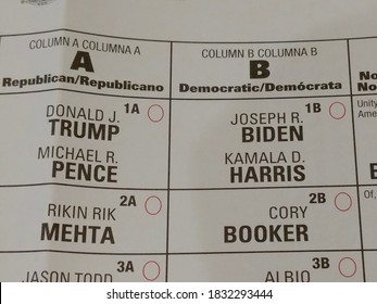 West New York, NJ - October 5 2020: Closeup Of A Mail-in Ballot Form For The 2020 Election