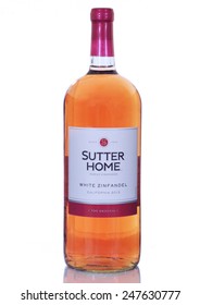 WEST PALM BEACH, FLORIDA - January 27, 2015: Nice Image Of 750 Ml Bottle Of Sutter Home White Zinfandel.  Sutter Home Winery Introduced A Sweeter Flavor Profile Of White Zinfandel In The Early 1970's.