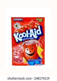 WEST PALM BEACH, FLORIDA - January 29, 2015: A Red Packet Of Kool-Aid Cherry Flavored Drink Mix. Kool-Aid, Was Invented In Hastings, Nebraska Where Locals Still Celebrate 